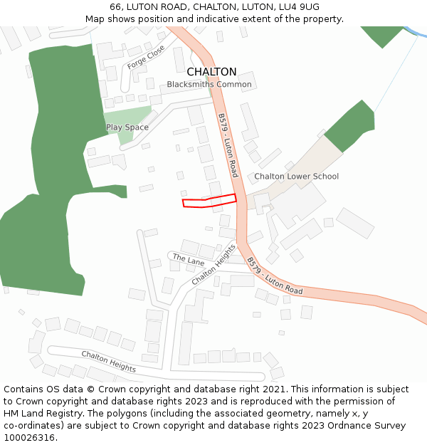 66, LUTON ROAD, CHALTON, LUTON, LU4 9UG: Location map and indicative extent of plot