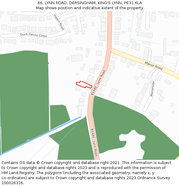 66, LYNN ROAD, DERSINGHAM, KING'S LYNN, PE31 6LA: Location map and indicative extent of plot