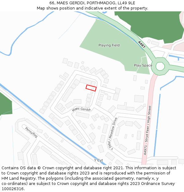 66, MAES GERDDI, PORTHMADOG, LL49 9LE: Location map and indicative extent of plot