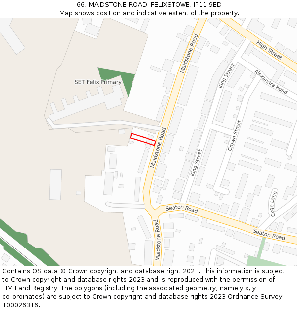 66, MAIDSTONE ROAD, FELIXSTOWE, IP11 9ED: Location map and indicative extent of plot