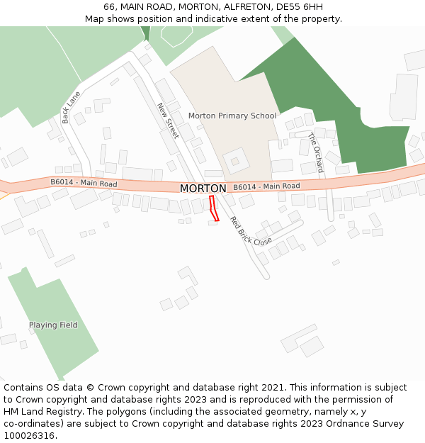 66, MAIN ROAD, MORTON, ALFRETON, DE55 6HH: Location map and indicative extent of plot