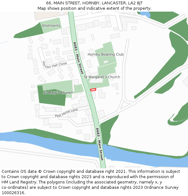 66, MAIN STREET, HORNBY, LANCASTER, LA2 8JT: Location map and indicative extent of plot