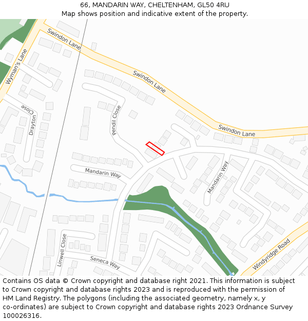 66, MANDARIN WAY, CHELTENHAM, GL50 4RU: Location map and indicative extent of plot