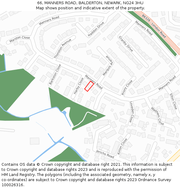 66, MANNERS ROAD, BALDERTON, NEWARK, NG24 3HU: Location map and indicative extent of plot