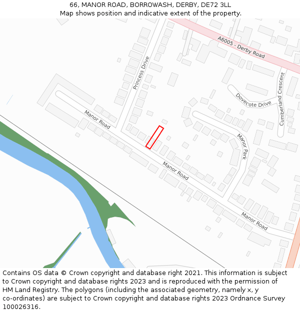 66, MANOR ROAD, BORROWASH, DERBY, DE72 3LL: Location map and indicative extent of plot