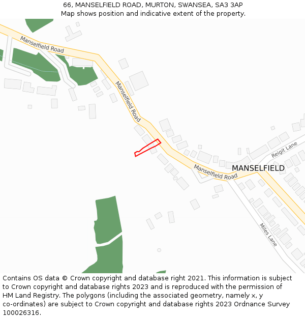 66, MANSELFIELD ROAD, MURTON, SWANSEA, SA3 3AP: Location map and indicative extent of plot