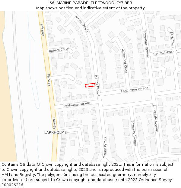 66, MARINE PARADE, FLEETWOOD, FY7 8RB: Location map and indicative extent of plot