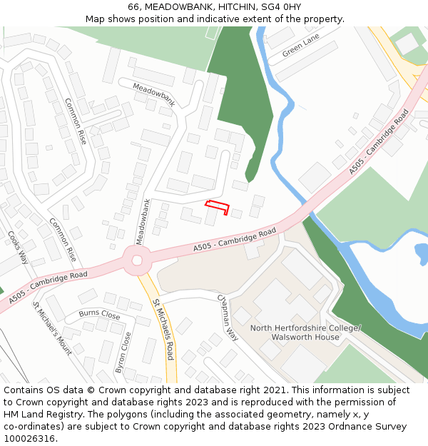 66, MEADOWBANK, HITCHIN, SG4 0HY: Location map and indicative extent of plot