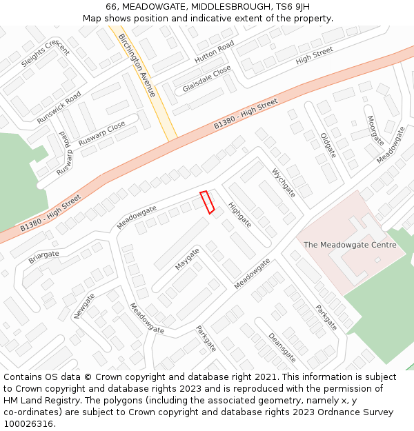 66, MEADOWGATE, MIDDLESBROUGH, TS6 9JH: Location map and indicative extent of plot