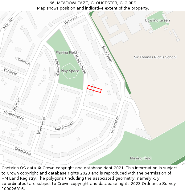 66, MEADOWLEAZE, GLOUCESTER, GL2 0PS: Location map and indicative extent of plot