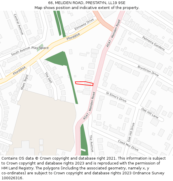 66, MELIDEN ROAD, PRESTATYN, LL19 9SE: Location map and indicative extent of plot