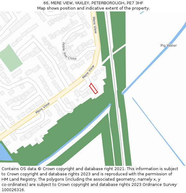 66, MERE VIEW, YAXLEY, PETERBOROUGH, PE7 3HF: Location map and indicative extent of plot