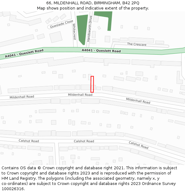 66, MILDENHALL ROAD, BIRMINGHAM, B42 2PQ: Location map and indicative extent of plot