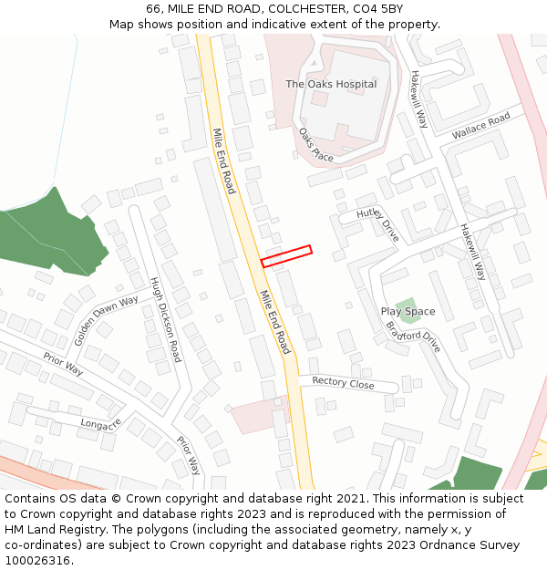 66, MILE END ROAD, COLCHESTER, CO4 5BY: Location map and indicative extent of plot