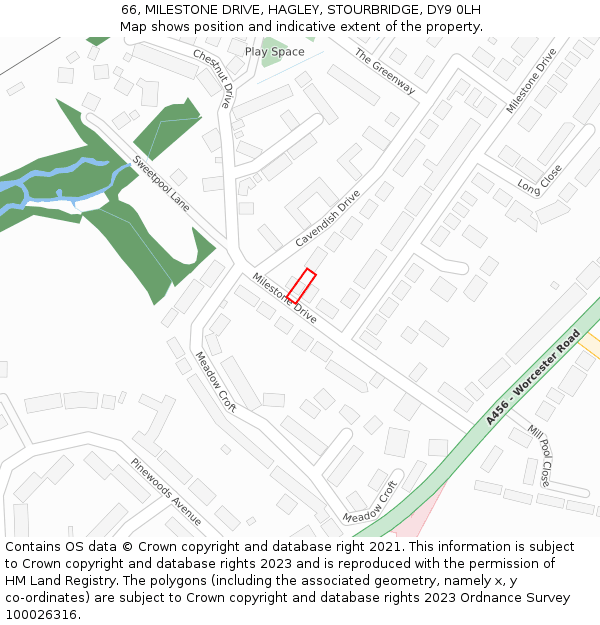 66, MILESTONE DRIVE, HAGLEY, STOURBRIDGE, DY9 0LH: Location map and indicative extent of plot