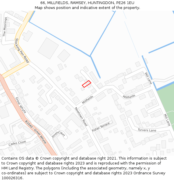 66, MILLFIELDS, RAMSEY, HUNTINGDON, PE26 1EU: Location map and indicative extent of plot