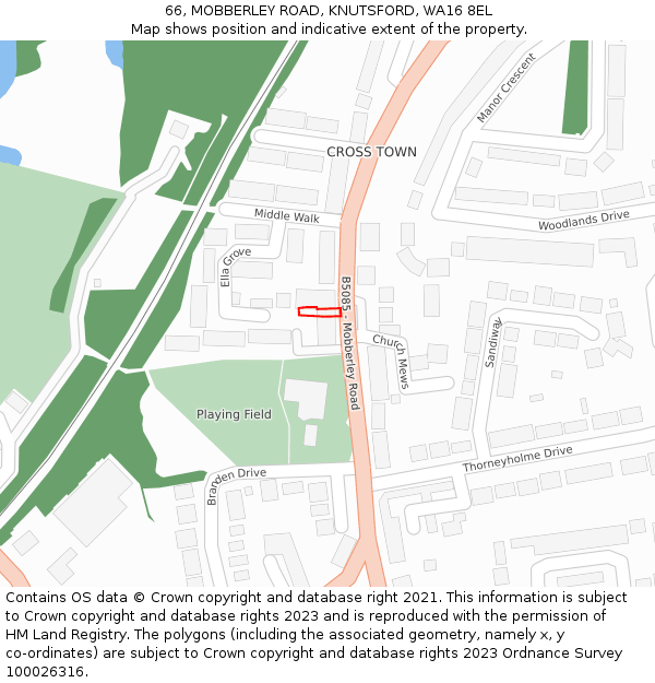 66, MOBBERLEY ROAD, KNUTSFORD, WA16 8EL: Location map and indicative extent of plot