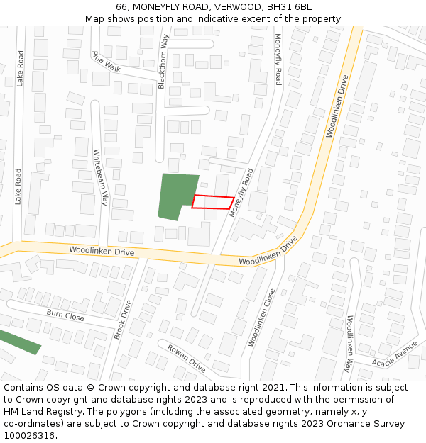 66, MONEYFLY ROAD, VERWOOD, BH31 6BL: Location map and indicative extent of plot