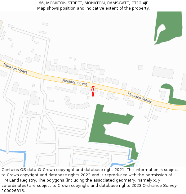 66, MONKTON STREET, MONKTON, RAMSGATE, CT12 4JF: Location map and indicative extent of plot