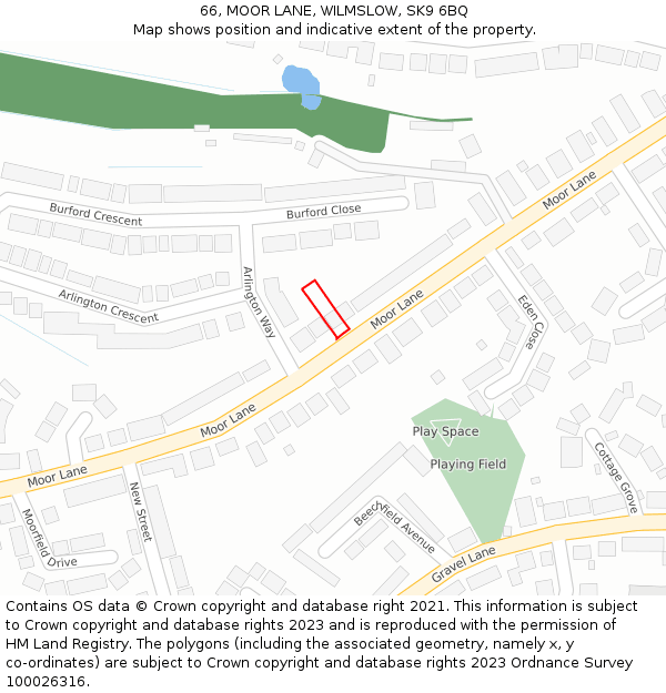 66, MOOR LANE, WILMSLOW, SK9 6BQ: Location map and indicative extent of plot