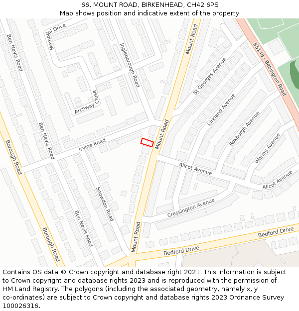 66, MOUNT ROAD, BIRKENHEAD, CH42 6PS: Location map and indicative extent of plot