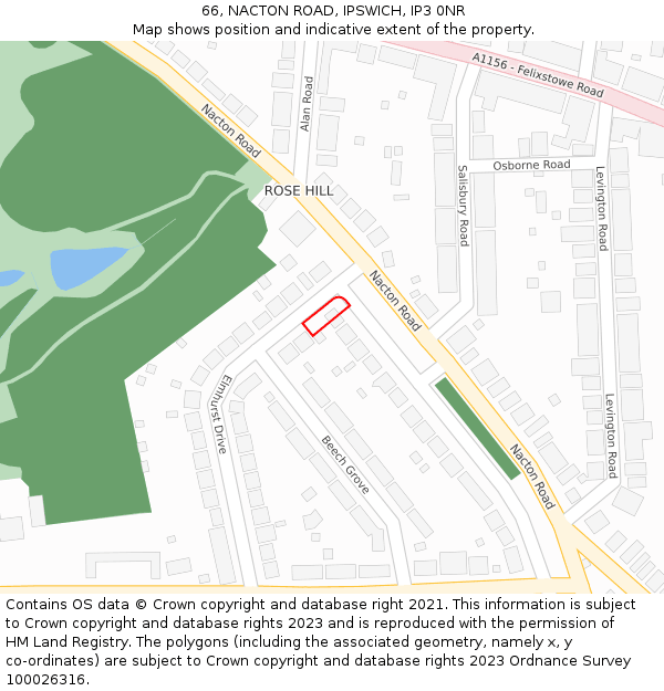 66, NACTON ROAD, IPSWICH, IP3 0NR: Location map and indicative extent of plot