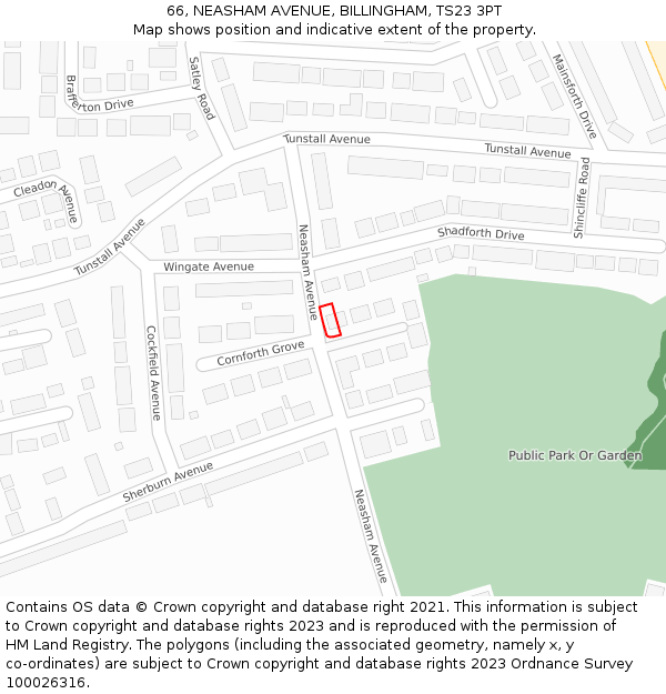 66, NEASHAM AVENUE, BILLINGHAM, TS23 3PT: Location map and indicative extent of plot