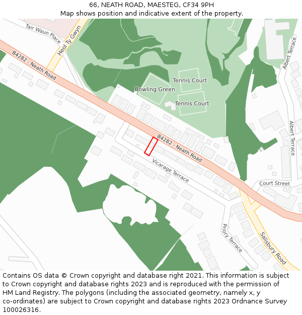 66, NEATH ROAD, MAESTEG, CF34 9PH: Location map and indicative extent of plot