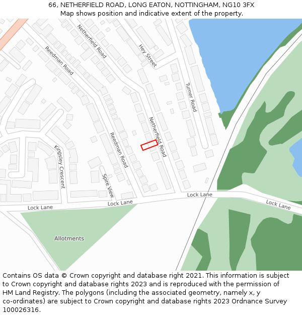 66, NETHERFIELD ROAD, LONG EATON, NOTTINGHAM, NG10 3FX: Location map and indicative extent of plot