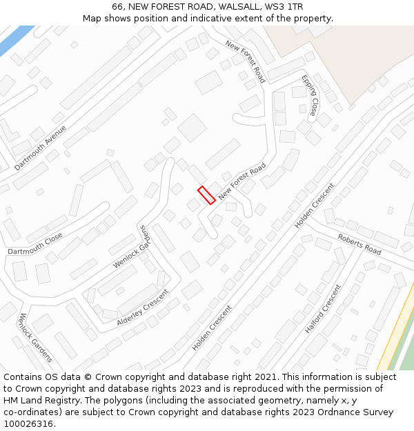 66, NEW FOREST ROAD, WALSALL, WS3 1TR: Location map and indicative extent of plot