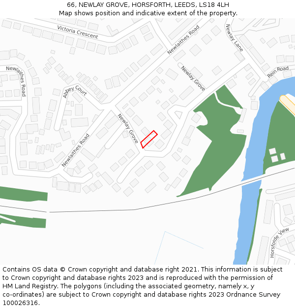 66, NEWLAY GROVE, HORSFORTH, LEEDS, LS18 4LH: Location map and indicative extent of plot