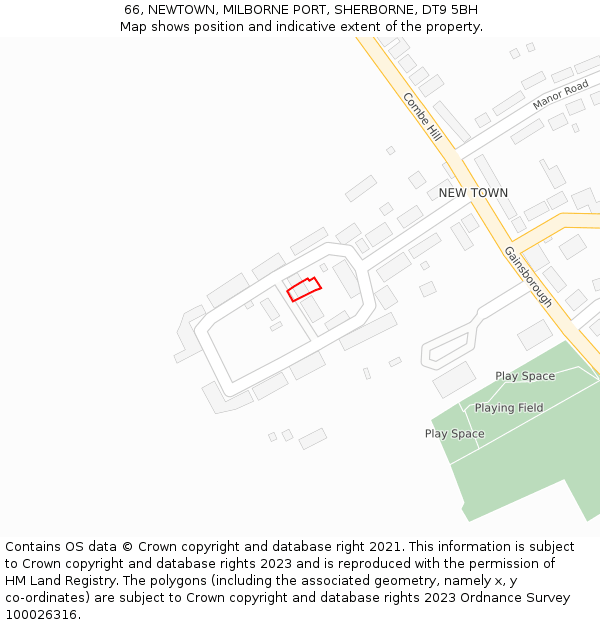 66, NEWTOWN, MILBORNE PORT, SHERBORNE, DT9 5BH: Location map and indicative extent of plot