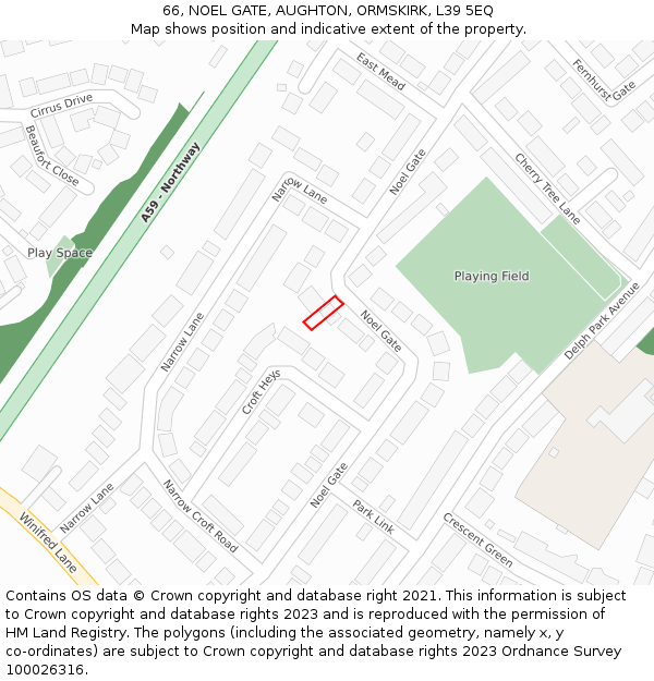 66, NOEL GATE, AUGHTON, ORMSKIRK, L39 5EQ: Location map and indicative extent of plot