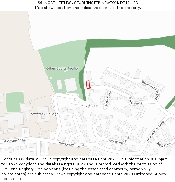 66, NORTH FIELDS, STURMINSTER NEWTON, DT10 1FD: Location map and indicative extent of plot
