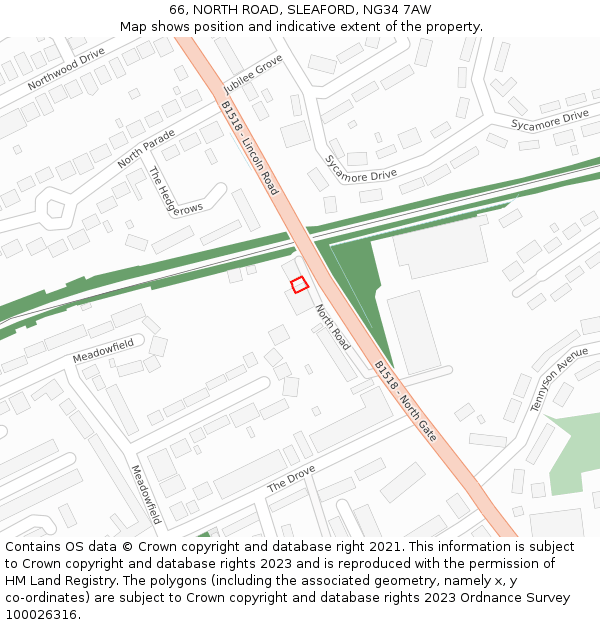 66, NORTH ROAD, SLEAFORD, NG34 7AW: Location map and indicative extent of plot