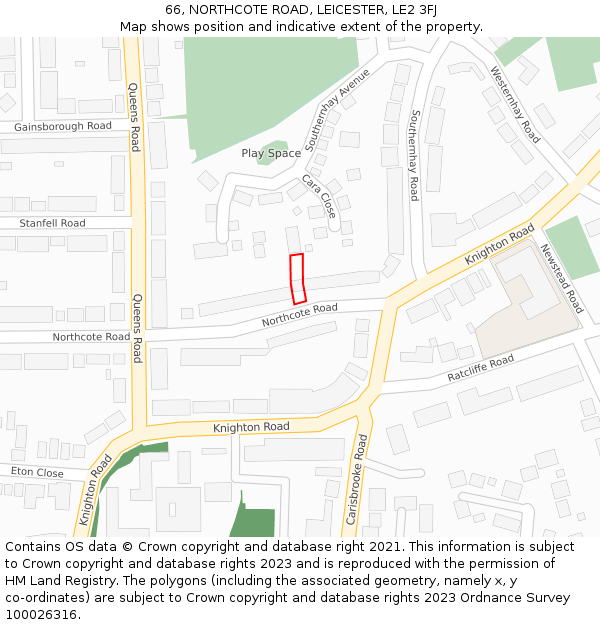 66, NORTHCOTE ROAD, LEICESTER, LE2 3FJ: Location map and indicative extent of plot
