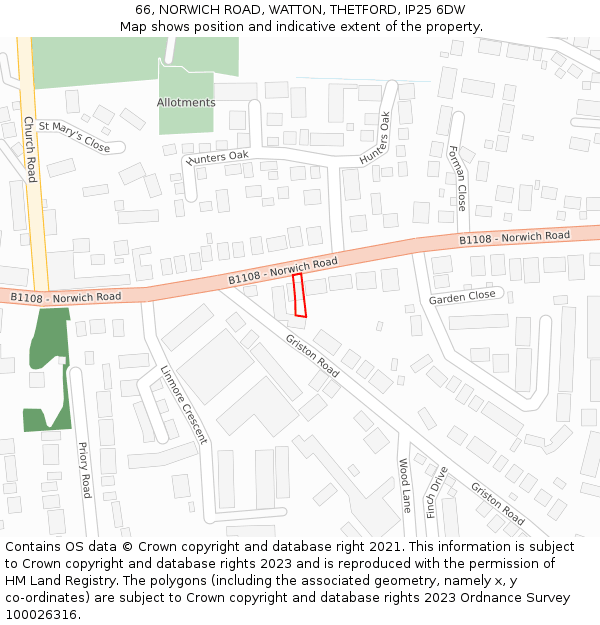 66, NORWICH ROAD, WATTON, THETFORD, IP25 6DW: Location map and indicative extent of plot