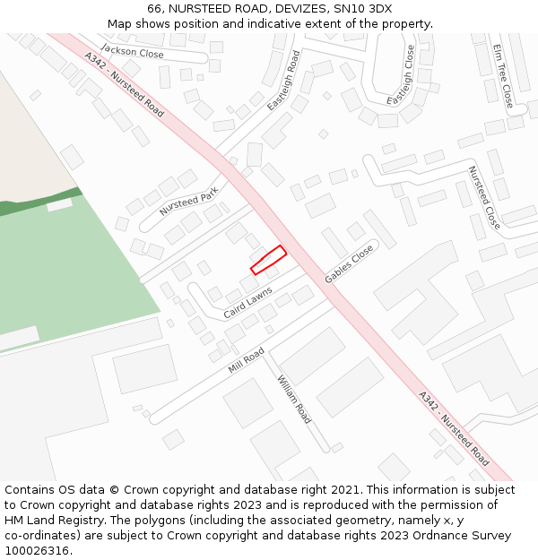 66, NURSTEED ROAD, DEVIZES, SN10 3DX: Location map and indicative extent of plot