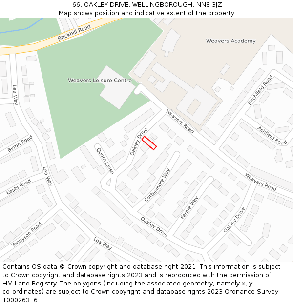 66, OAKLEY DRIVE, WELLINGBOROUGH, NN8 3JZ: Location map and indicative extent of plot