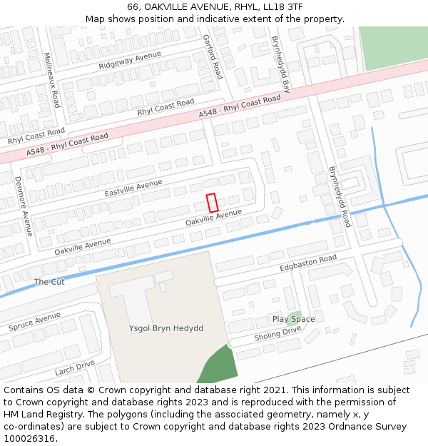 66, OAKVILLE AVENUE, RHYL, LL18 3TF: Location map and indicative extent of plot