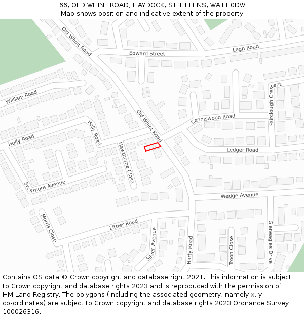 66, OLD WHINT ROAD, HAYDOCK, ST. HELENS, WA11 0DW: Location map and indicative extent of plot