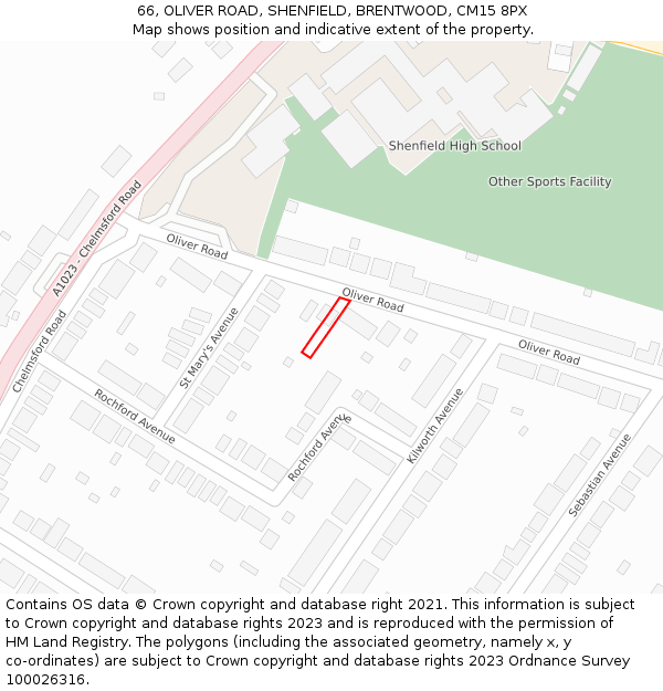 66, OLIVER ROAD, SHENFIELD, BRENTWOOD, CM15 8PX: Location map and indicative extent of plot