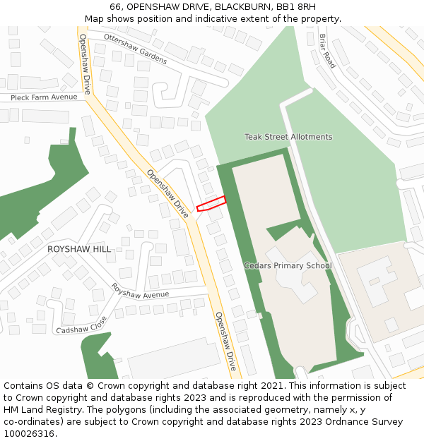 66, OPENSHAW DRIVE, BLACKBURN, BB1 8RH: Location map and indicative extent of plot