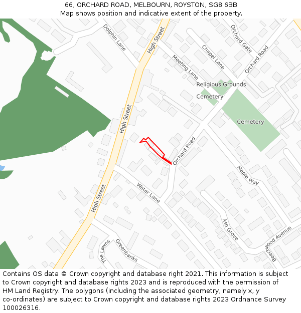 66, ORCHARD ROAD, MELBOURN, ROYSTON, SG8 6BB: Location map and indicative extent of plot