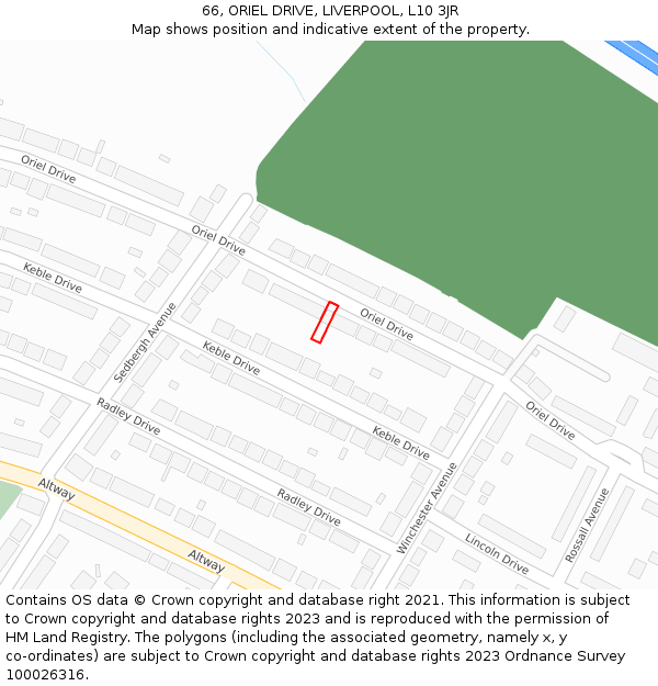 66, ORIEL DRIVE, LIVERPOOL, L10 3JR: Location map and indicative extent of plot