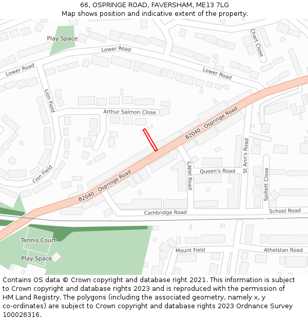 66, OSPRINGE ROAD, FAVERSHAM, ME13 7LG: Location map and indicative extent of plot