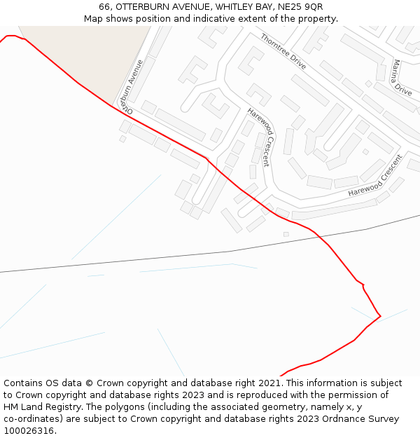 66, OTTERBURN AVENUE, WHITLEY BAY, NE25 9QR: Location map and indicative extent of plot