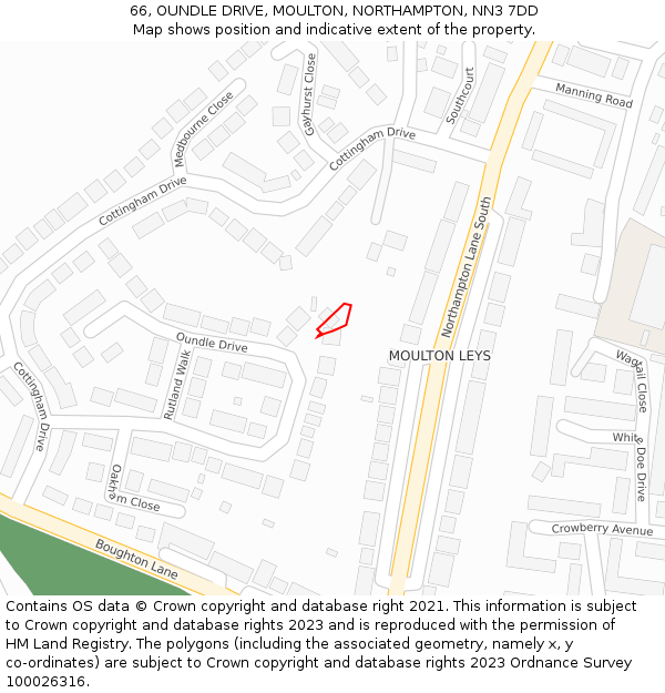 66, OUNDLE DRIVE, MOULTON, NORTHAMPTON, NN3 7DD: Location map and indicative extent of plot