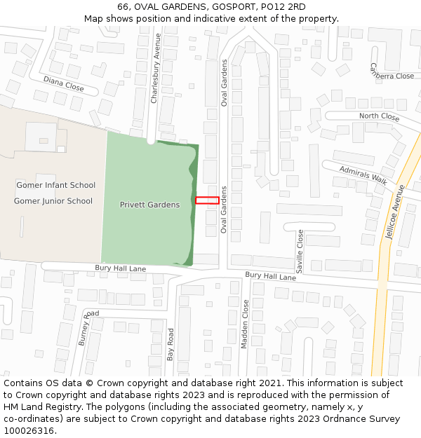 66, OVAL GARDENS, GOSPORT, PO12 2RD: Location map and indicative extent of plot