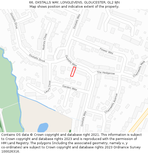 66, OXSTALLS WAY, LONGLEVENS, GLOUCESTER, GL2 9JN: Location map and indicative extent of plot